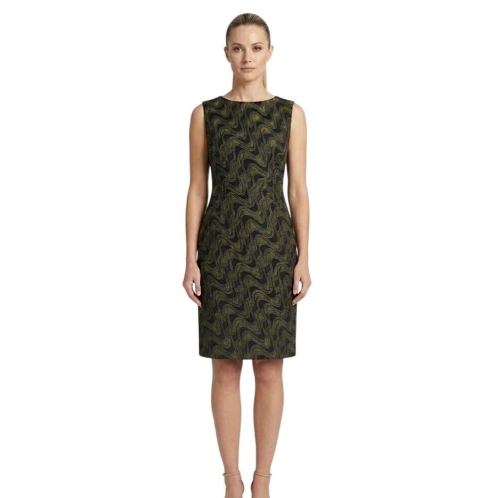Lafayette 148 New York Metallic Shimmer Wave Shift Dress 4 Cocktail Day To Night